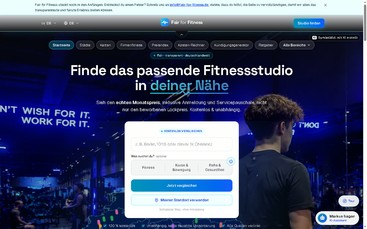 Fair for Fitness, Startseite